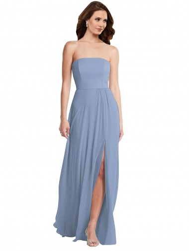 Strapless Long Soft Chiffon Dusty Blue Sleeveless Semi Formal Evening Dress / Bridesmaid Dress Victoria
