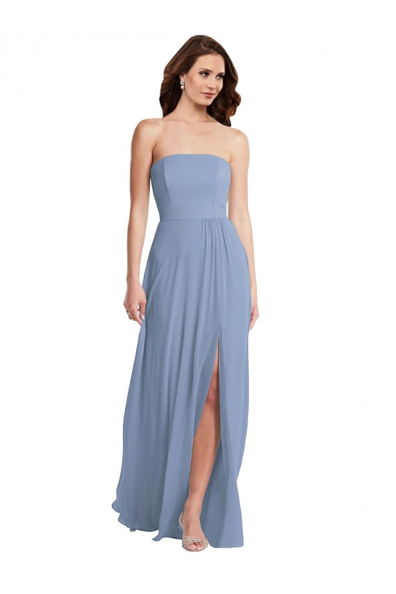 Strapless Long Soft Chiffon Dusty Blue Sleeveless Semi Formal Evening Dress / Bridesmaid Dress Victoria