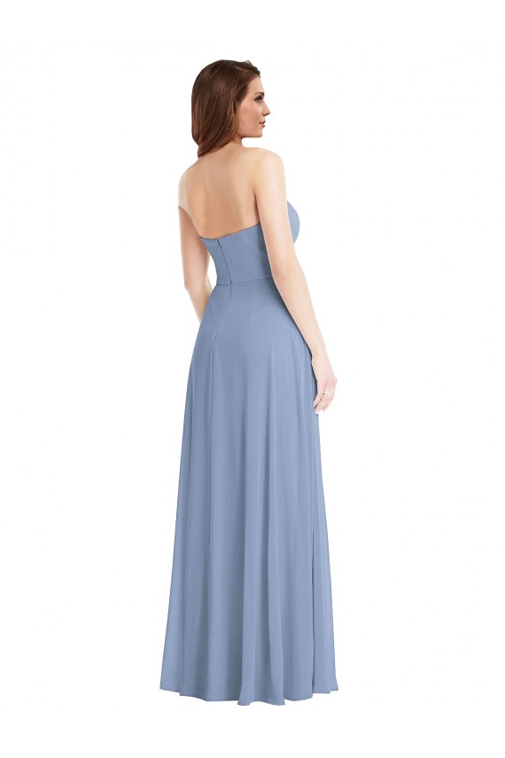 Strapless Long Soft Chiffon Dusty Blue Sleeveless Semi Formal Evening Dress / Bridesmaid Dress Victoria