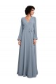 V-Neck Long Soft Chiffon Dusty Blue Long Sleeves Bridesmaid Dress / Formal Dress Victoria