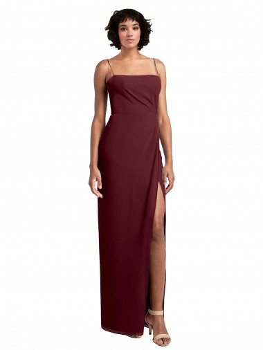 Square Neck Long Soft Chiffon Burgundy Gold Sleeveless Evening Dress / Bridesmaid Dress Victoria