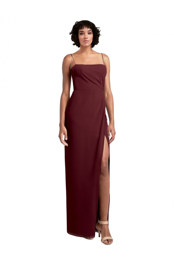 Square Neck Long Soft Chiffon Burgundy Gold Sleeveless Evening Dress / Bridesmaid Dress Victoria