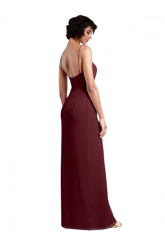 Square Neck Long Soft Chiffon Burgundy Gold Sleeveless Evening Dress / Bridesmaid Dress Victoria