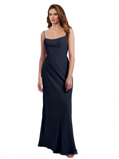 Scoop Neck Long Soft Chiffon Dark Navy Sleeveless Evening Dress / Bridesmaid Dress Victoria
