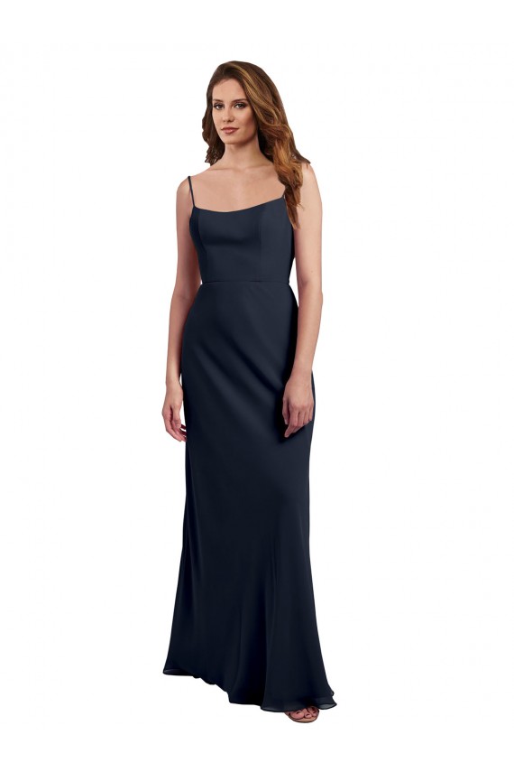 Scoop Neck Long Soft Chiffon Dark Navy Sleeveless Evening Dress / Bridesmaid Dress Victoria