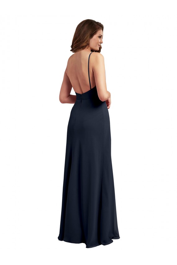 Scoop Neck Long Soft Chiffon Dark Navy Sleeveless Evening Dress / Bridesmaid Dress Victoria