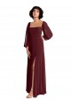 Square Neck Long Chiffon Burgundy Gold Long Sleeves Bridesmaid Dress / Evening Dress Victoria