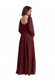 Square Neck Long Chiffon Burgundy Gold Long Sleeves Bridesmaid Dress / Evening Dress Victoria
