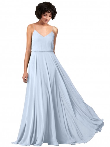 V-Neck Long Soft Chiffon Light Sky Blue Sleeveless Formal Dress / Bridesmaid Dress Victoria