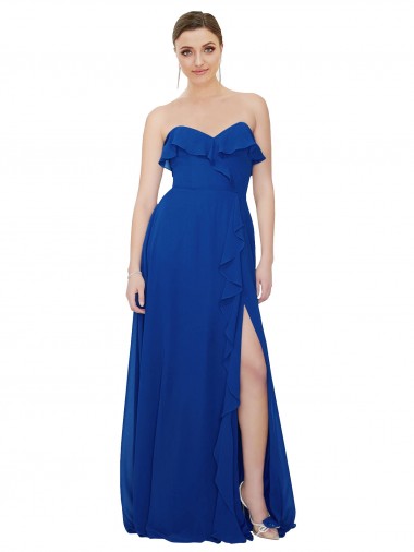 Strapless Long Soft Chiffon Royal Blue Sleeveless Bridesmaid Dress Victoria
