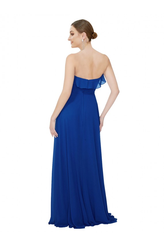 Strapless Long Soft Chiffon Royal Blue Sleeveless Bridesmaid Dress Victoria