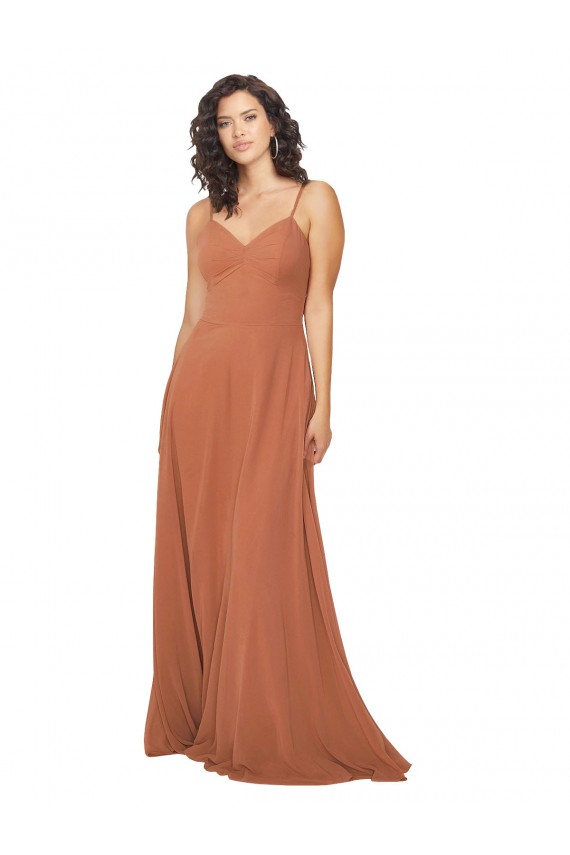 V-Neck Long Soft Chiffon Rosewood Sleeveless Bridesmaid Dress Victoria