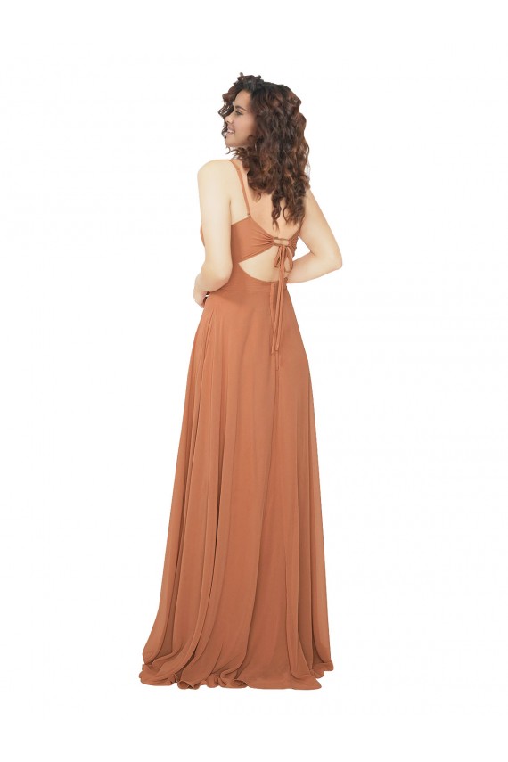 V-Neck Long Soft Chiffon Rosewood Sleeveless Bridesmaid Dress Victoria