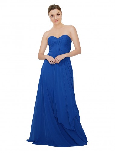 Strapless Long Chiffon Royal Blue Sleeveless Bridesmaid Dress / Evening Dress Victoria