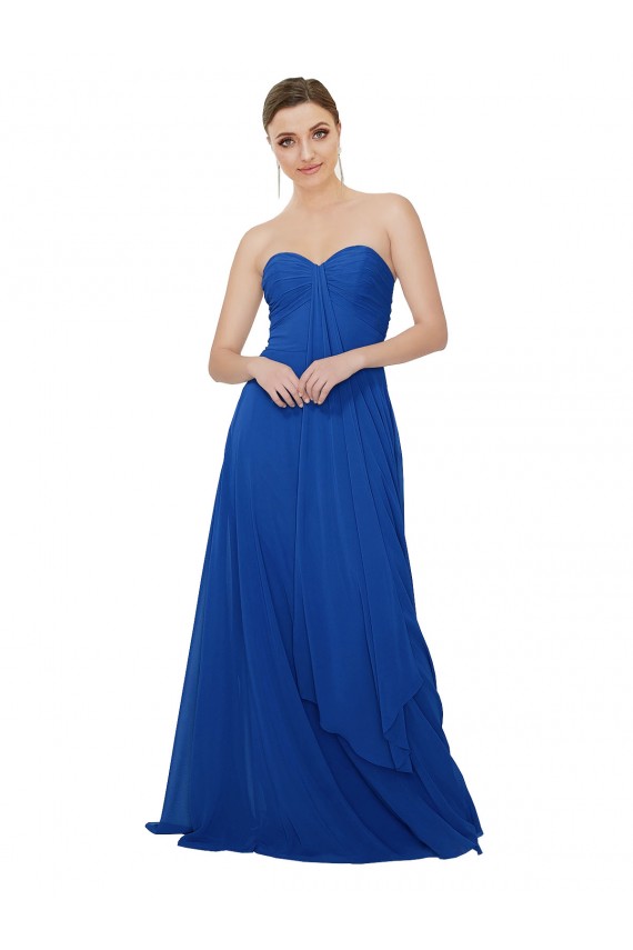 Strapless Long Chiffon Royal Blue Sleeveless Bridesmaid Dress / Evening Dress Victoria