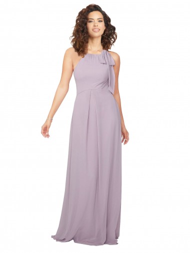 Halter Neck Long Chiffon Pink Glow Sleeveless Bridesmaid Dress / Evening Dress Victoria