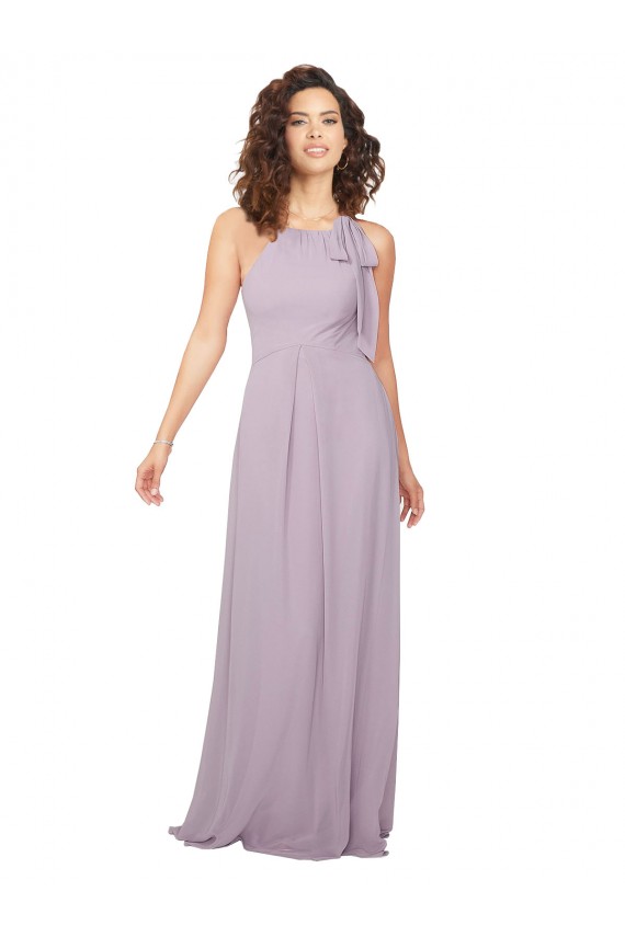 Halter Neck Long Chiffon Pink Glow Sleeveless Bridesmaid Dress / Evening Dress Victoria