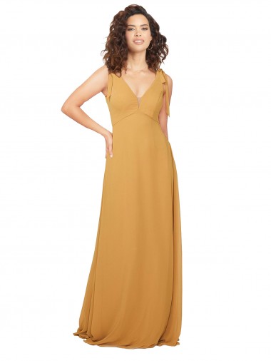 V-Neck Long Soft Chiffon Saffron Sleeveless Bridesmaid Dress Victoria