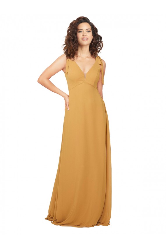 V-Neck Long Soft Chiffon Saffron Sleeveless Bridesmaid Dress Victoria