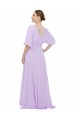 V-Neck Long Lxue Chiffon Lilac Half Sleeves Bridesmaid Dress Victoria