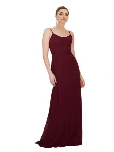 Scoop Neck Long Soft Chiffon Burgundy Gold Sleeveless Bridesmaid Dress Victoria
