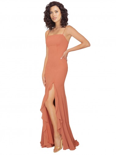 Square Neck Long Soft Chiffon Rosewood Sleeveless Bridesmaid Dress Victoria