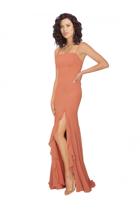 Square Neck Long Soft Chiffon Rosewood Sleeveless Bridesmaid Dress Victoria
