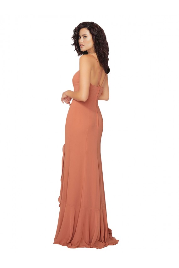 Square Neck Long Soft Chiffon Rosewood Sleeveless Bridesmaid Dress Victoria