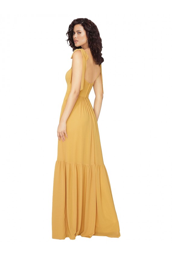 Square Neck Long Soft Chiffon Saffron Sleeveless Bridesmaid Dress Victoria