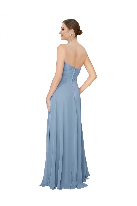 Strapless Long Chiffon Dusty Blue Sleeveless Bridesmaid Dress / Evening Dress Victoria
