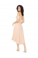 Square Neck Midi Length Soft Chiffon Ice Pink Cold Shoulder High Low Bridesmaid Dress Victoria