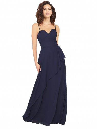 V-Neck Long Chiffon Dark Navy Sleeveless Bridesmaid Dress / Formal Dress Victoria