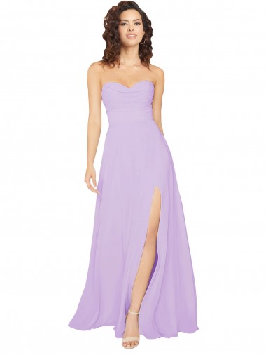 Strapless Long Chiffon Lilac Sleeveless Bridesmaid Dress / Evening Dress Victoria
