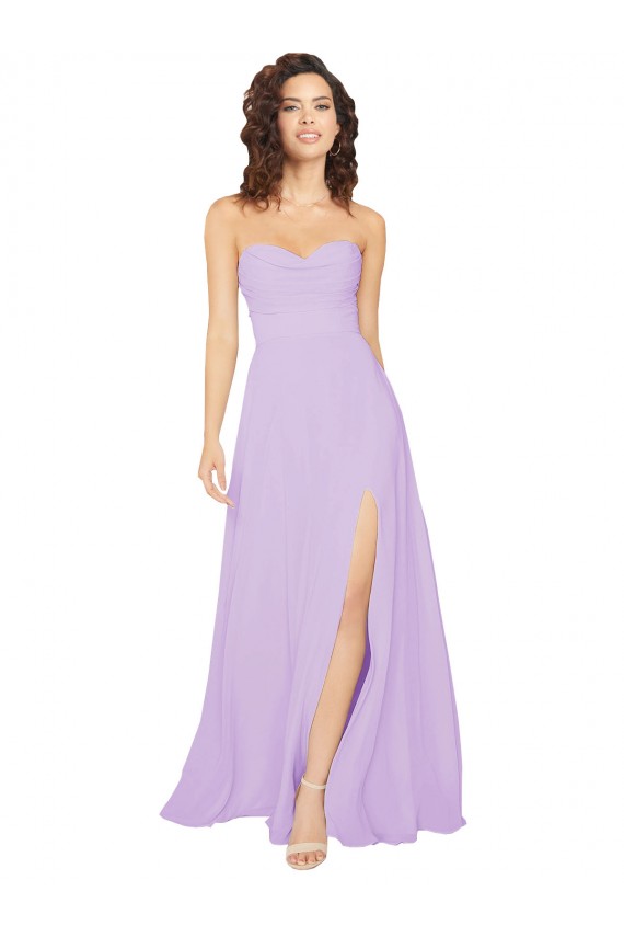 Strapless Long Chiffon Lilac Sleeveless Bridesmaid Dress / Evening Dress Victoria