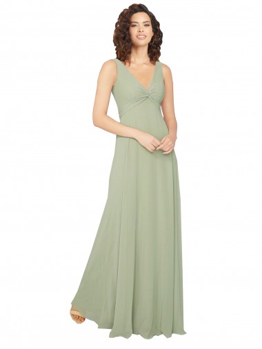 V-Neck Long Chiffon Sage Sleeveless Bridesmaid Dress / Evening Dress Victoria