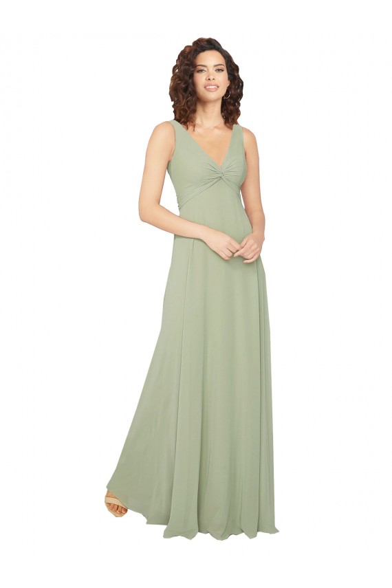 V-Neck Long Chiffon Sage Sleeveless Bridesmaid Dress / Evening Dress Victoria