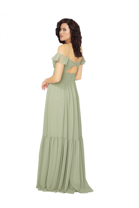 Sweetheart Long Soft Chiffon Saffron Cold Shoulder Bridesmaid Dress Victoria
