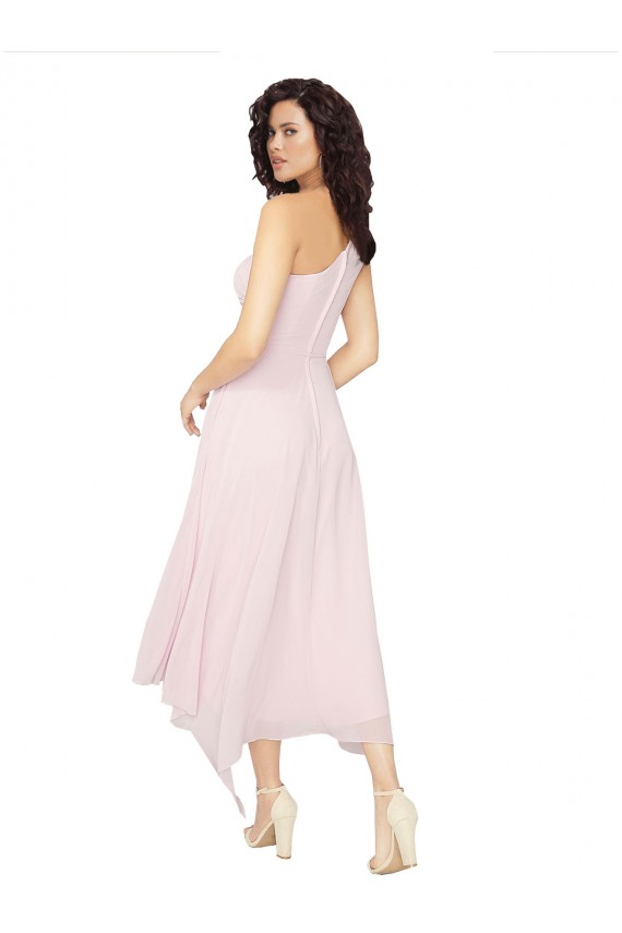 Strapless Midi Length Soft Chiffon Black Sleeveless High Low Bridesmaid Dress Victoria