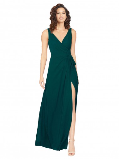 V-Neck Long Chiffon Hunter Sleeveless Evening Gowns / Bridesmaid Dresses Victoria