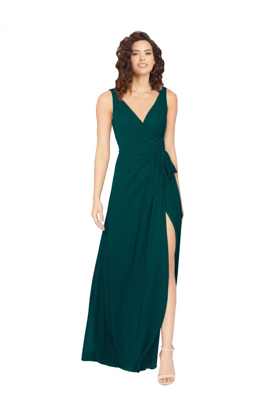 V-Neck Long Chiffon Hunter Sleeveless Evening Gowns / Bridesmaid Dresses Victoria