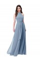 High Neck Long Chiffon Dusty Blue Sleeveless Bridesmaid Formal Dress Victoria