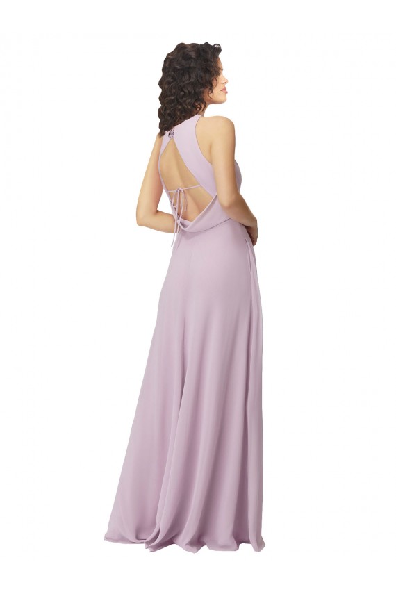 High Neck Long Soft Chiffon Pink Glow Sleeveless Bridesmaid Dress Victoria