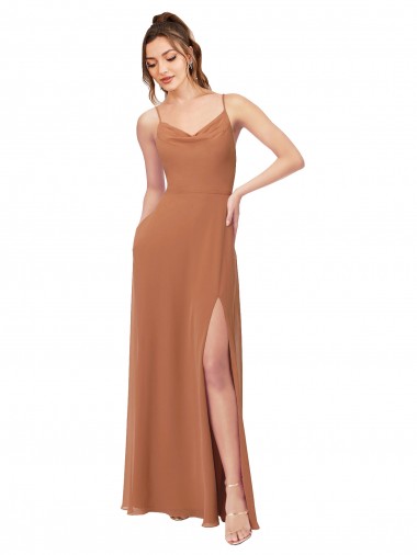Cowl Neck Long Soft Chiffon Rosewood Sleeveless Bridesmaid Dress Victoria