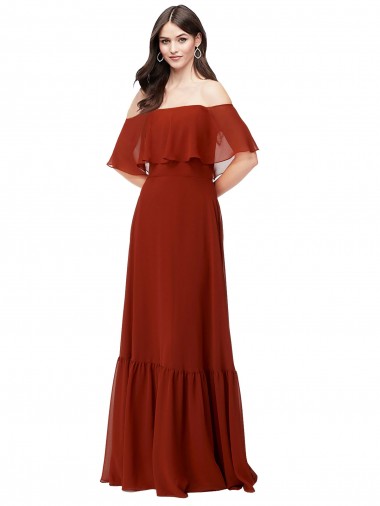 Off the Shoulder Long Soft Chiffon Red Short Flutter Sleeves Bridesmaid Dress Victoria