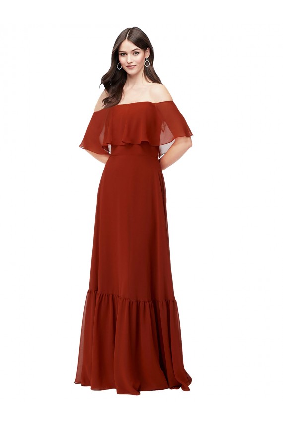 Off the Shoulder Long Soft Chiffon Red Short Flutter Sleeves Bridesmaid Dress Victoria