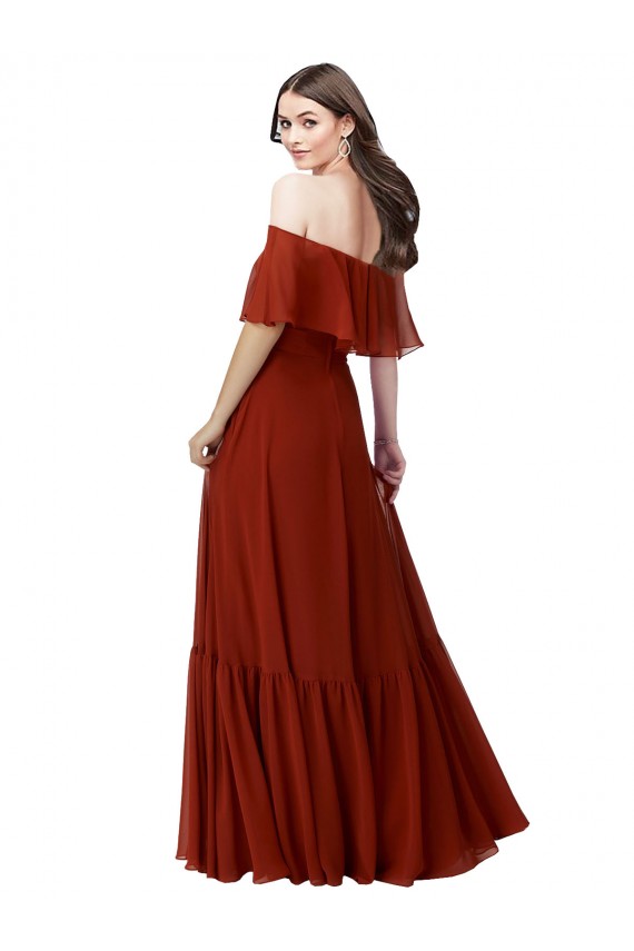 Off the Shoulder Long Soft Chiffon Red Short Flutter Sleeves Bridesmaid Dress Victoria