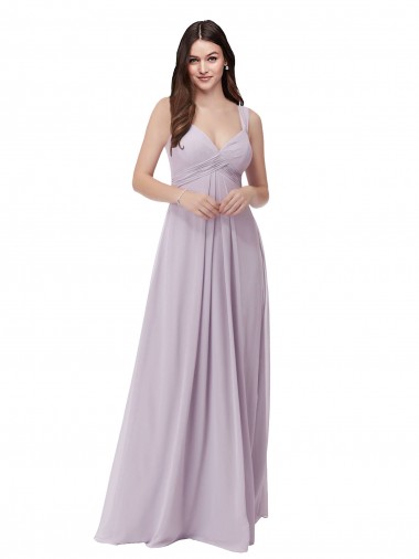 V-Neck Long Soft Chiffon Pink Glow Sleeveless Bridesmaid Dress Victoria