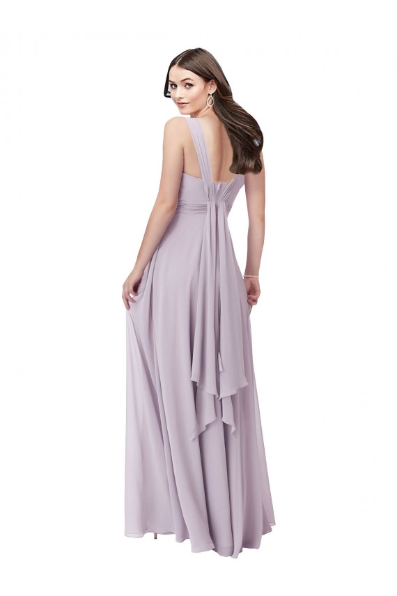 V-Neck Long Soft Chiffon Pink Glow Sleeveless Bridesmaid Dress Victoria
