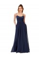 Scoop Neck Long Soft Chiffon & Lace Dark Navy Sleeveless Bridesmaid Dress Victoria