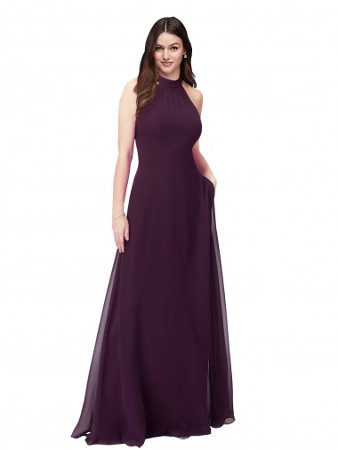High Neck Long Soft Chiffon Grape Sleeveless Bridesmaid Dress Victoria